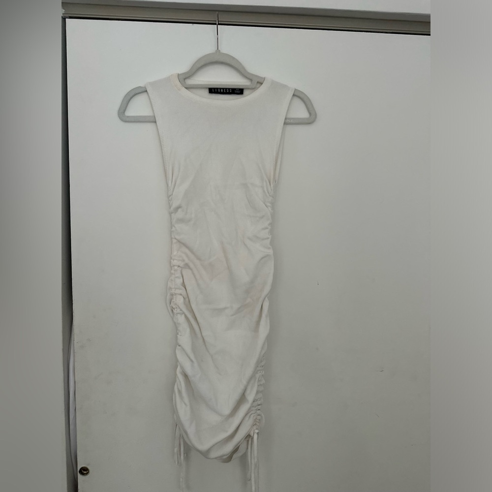Lioness White Ruched Bodycon Midi Dress